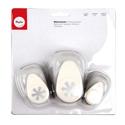 Afbeelding van Rayher 69181000 motiefstansset, sneeuwvlokken, set van 3 stuks, motiefmaten 1,6 cm, 2,54 3,81 geschikt voor papier/karton tot 200 g/m2
