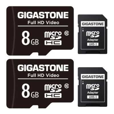 Afbeelding van Gigastone 8GB 2 pack micro sd geheugenkaart, SDHC UHS I, U1, C10, klasse 10, 80/10 MB/s lees en schrijfsnelheid, Full HD, geschikt voor Nintendo Switch, GoPro action cam, Compactcamera’s, DJI drone, card