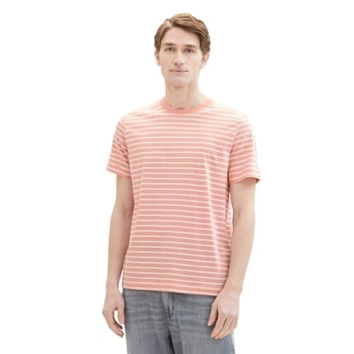 Afbeelding van TOM Tailor Gestreiftes Tshirt print, Heren, Maat: Medium, Hazel coral rose white stripe