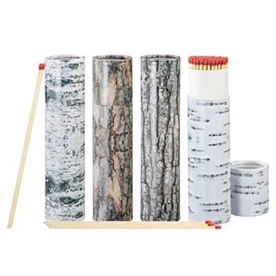 Afbeelding van Spetebo XXL Haard lucifers 4 pack 75 stuks Jumbo met ca. 20 cm lengte Grill vuur kaarsen aanmaakblokjes verpakking in boomschors design Maxi lang