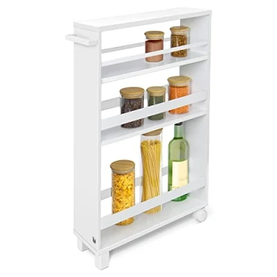 Afbeelding van bomoe Hylla Keukentrolley op Wieltjes 50x79x15 cm Serveerwagen Hout met 3 Planken &amp; FSC® werkblad Wit