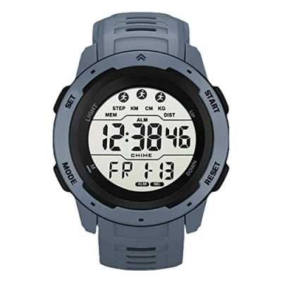 Afbeelding van digitaal sporthorloge voor heren, sporthorloge, militair, elektronisch, waterdicht polshorloges mannen, met stopwatch, alarm, led achtergrondverlichting, grijs, armband