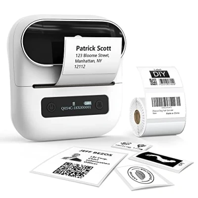 Afbeelding van Phomemo M220 labelprinter, bluetooth, draagbaar etiketteerapparaat, Bluetooth thermo labelprinter voor barcode, detailhandel, kleine bedrijven, met telefoons en pc systeem, wit