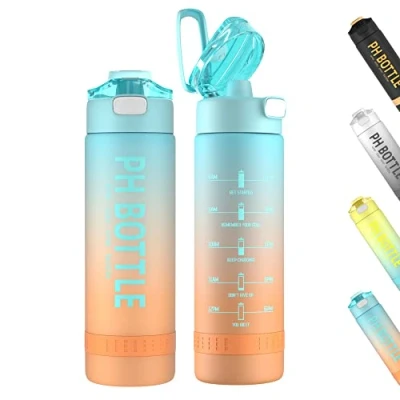 Afbeelding van TITIROBA Drinkfles, 1 l, lekvrije waterfles, sportfles voor fiets, camping, fitness, outdoor, kinderen, blauw, oranje