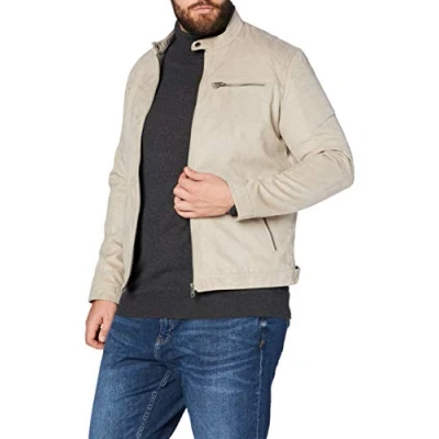 Afbeelding van Men JACK &amp; JONES Faux Leather Jacket Biker Blouson Bomber Coat JJEROCKY Design Transitional Jacket, Colour:Beige, Size:XS