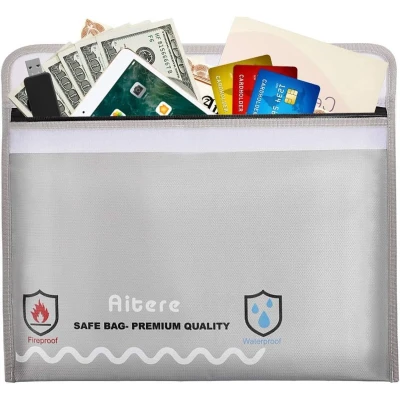 Afbeelding van vuurvaste documententas, 40 x 28 cm, brandwerende waterdichte documentenbox, aktetas voor A4 documenten, paspoort, bankbestand en geld, waardevolle spullen, grijs