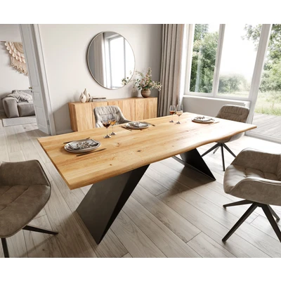 Afbeelding van Eettafel Edge eiken natuur 200x100x3 V frame staal zwart Live