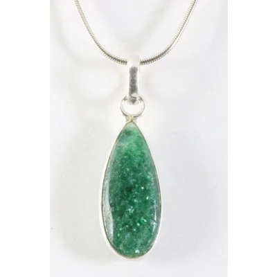 Afbeelding van Lange druppelvormige zilveren hanger met jade aan ketting