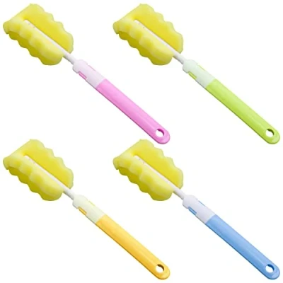 Afbeelding van YUTOU 4 stuks flessenborstels met lange handgreep, babyflessenborstel, spons, zachte sponsflessen, reinigingsborstel voor babyflessen, kopjes, ketels, wijnglazen (4 kleuren)
