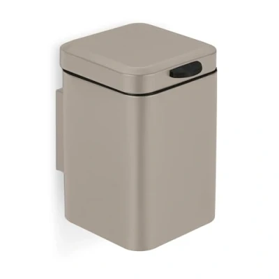 Afbeelding van Relaxdays afvalbakje 3L, voor wandmontage, softclose, van staal, met binnenemmer, in de badkamer, het beige
