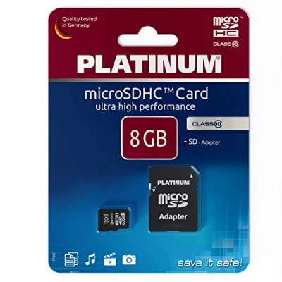 Afbeelding van PLATINUM High Speed microSDHC kaart 8GB Class 10 UHS I U1 geheugenkaart incl. SD adapter Micro voor smartphone, tablet, camera 177330