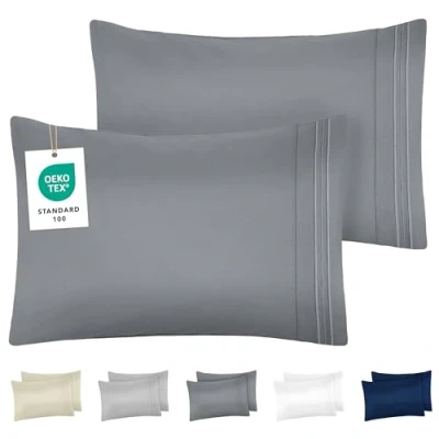 Afbeelding van Dreamzie kussensloop 50 x 70 set van 2 in Oeko Tex gecertificeerde geborstelde microvezel zachte kussenhoes met geborduurde patronen antraciet