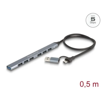 Afbeelding van Delock 7 Port Slim USB Hub mit Type C™ oder Typ A zu 1 x