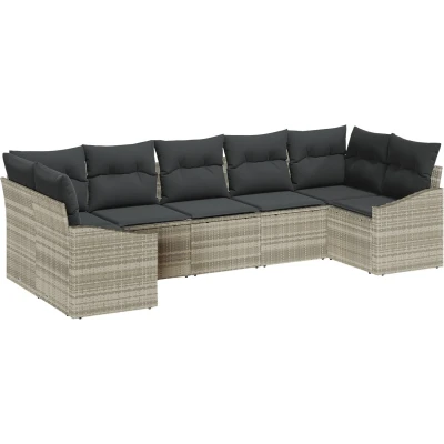Afbeelding van vidaXL Tuinbankenset Set van 7 Zwart Rattan, Stof, Schuim Tuindivaan