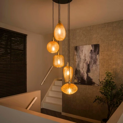 Afbeelding van Fraaai Holly hanglamp 5L getrapt amberkleurig Glas