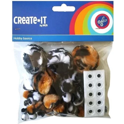 Afbeelding van Create It Creat Animal Mix Pompoms + Oogjes 75 Stuks