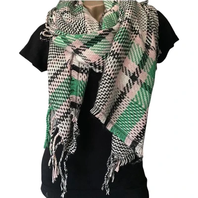 Afbeelding van Lange Warme Sjaal Geblokt Groen Roze 185 x 65 cm (8735)
