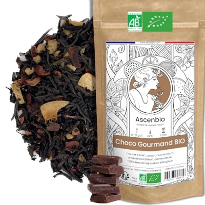 Afbeelding van Ascenbio Zwarte thee Choco Gourmand Bio 180 g los bereid en verpakt in Frankrijk biologisch afbreekbare verpakking