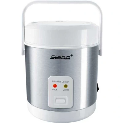 Afbeelding van Steba RK4M Mini Rijstkoker 0,9 liter inhoud tot 3 kopjes handgreep warmhoudfunctie Wit/RVS