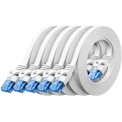 Afbeelding van deleyCON 5x 1m CAT6 Flat Netwerkkabel 1000 Mbit Gigabit LAN Cat 6 RJ45 Ethernet Patch Kabel Dunne Leggen Plat voor Internet Switch Router Modem Patchpanel Wit