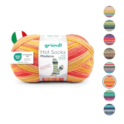 Afbeelding van Gründl Hot Socks Madena Sokkenwol van 75% scheerwol (superwash) en 25% polyamide, Made in Italy, 4 voudige sokkengaren, 100 g / 420 m, naalddikte: 2,5 mm 3 mm, 1 x g), sunrise