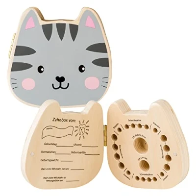 Afbeelding van hej kiddo Tanddoos met melktanden, tandbox voor melktanddoos jongens en meisjes eerste tanden, geschenken jongens, melktandendoos (kat)