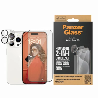 Afbeelding van 2 Pack Screenprotectors Apple iPhone 15 Pro: PanzerGlass in 1 en cameraprotector