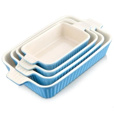 Afbeelding van MALACASA, Series Bake.Bake, set van 4 Porseleinen bakvorm Taartpan Broodpan Bakkommen Braadpan Schotel Ovenpanplaat Soepplaat in maten blauw