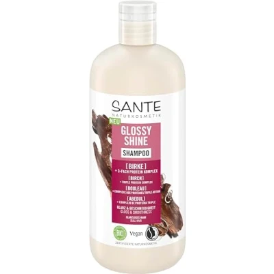 Afbeelding van SANTE Naturkosmetik Glossy Shine Shampoo Biologisch berkenbladextract + 3 voudig proteïnecomplex, veganistische en hydraterende haarverzorging voor meer glans soepelheid, met zachte kokosgeur, 500