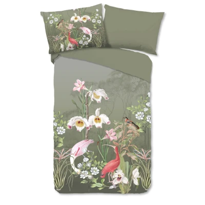 Afbeelding van Good Morning Dekbedovertrek &quot;bloemen en vogels&quot; Groen (140x200 cm) Katoen