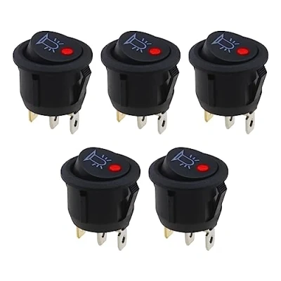 Afbeelding van VGOL 5 STKS Ronde Tuimelschakelaar 12V 20A 3 Pins Aan/Uit Drukknop met Rode LED Indicator Licht voor 20mm Montage Gat Diameter Auto Truck Boot