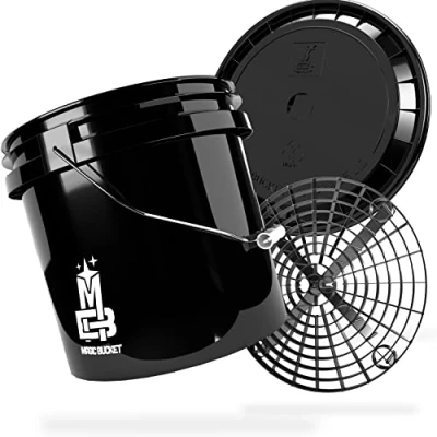 Afbeelding van Magic Bucket Autohandwasbundel, wasemmer met bijpassende emmerdeksel, ca. 13 liter, Grit Guard emmerinzetstuk vuilzeef, wasset, zwart/zwart
