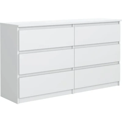 Afbeelding van Ladekast Wit met 6 laden 120 cm, Commode Dressoir Woonkamer Slaapkamer Kantoor H : 78,5 B D 39 Modern Design Gelamineerd Bord