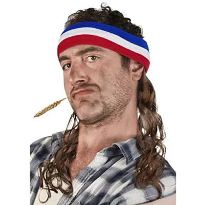 Afbeelding van Mullet Hoofdband met Haar Hillbilly Chav Pruik Pimp (Bruin)