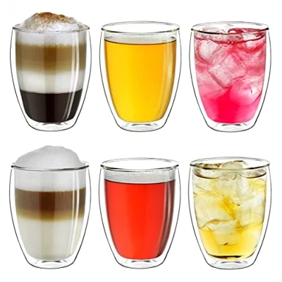 Afbeelding van Creano dubbelwandige thermoglazen 250ml, set van 6, groot hittebestendig drinkglas borosilicaatglas, koffie/thee glazen