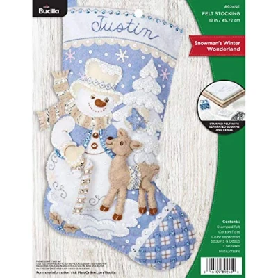 Afbeelding van Bucilla 89245E Vilt Applique Kerst Kous Kit, Sneeuwman&#039;s Winter, 18&quot;