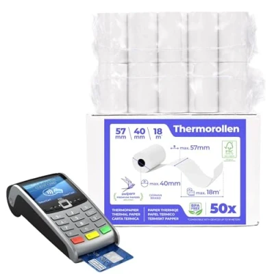 Afbeelding van Swiparo Ec Cash thermorollen 57mm x 18m 12mm kassarollen thermopapier bonrollen voor bankcomat kredietkaartlezer (57x40x12) (50 Rolls)