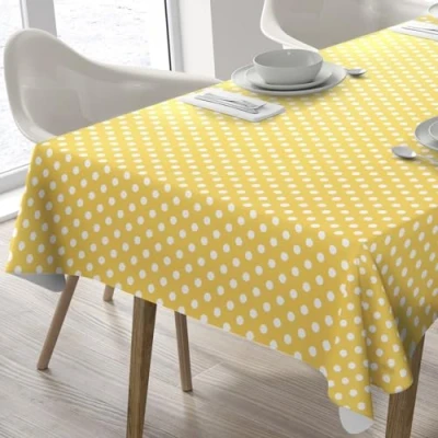Afbeelding van Home Direct Tafelkleed van pvc, rechthoekig, 140 x 240 cm, met stippen (geel)