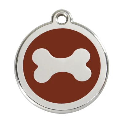 Afbeelding van Bone brown roestvrijstalen hondenpenning large/groot dia. 3,8 cm RedDingo
