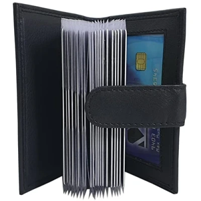 Afbeelding van Luxe XXL kalfsleer credit card etui kaartenetui viscard check MJ Design Germany met RFID en NFC bescherming (Zwart)