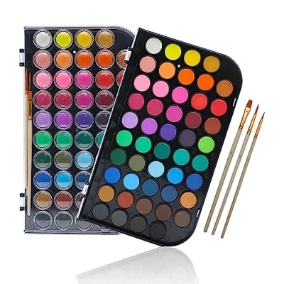 Afbeelding van Artecho Aquarelverfset, 48 mooie kleuren, niet giftige aquareltaartset met 3 nylon verfborstels, idee voor kinderen, studenten en beginners