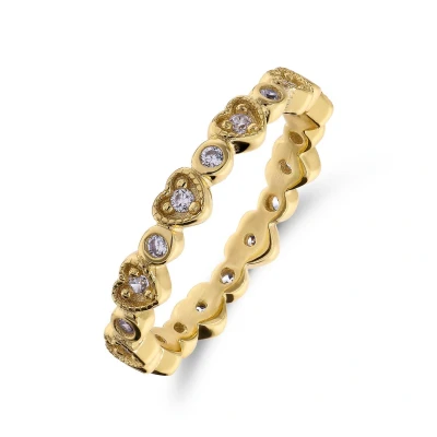 Afbeelding van Lucardi Kinder Zilveren goldplated Ring hartjes zirkonia 925 Zilver Goudkleurig 13 / 41 mm