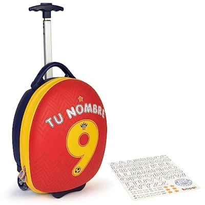 Afbeelding van boppi Tiny Trekker Lichte kinderreistrolley om te trekken met wielen in handbagagegrootte (17 liter inhoud), Voetbal Spanje (met stickers)