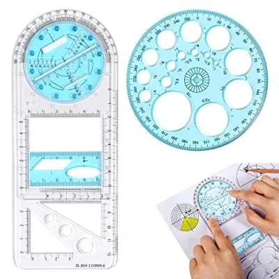 Afbeelding van LanYing 2 stuks Multifunctionele Geometrische Heerser 360 Graden Gradenboog Wiskunde Tekening Sjabloon Meetinstrument voor Student School Kantoorbenodigdheden