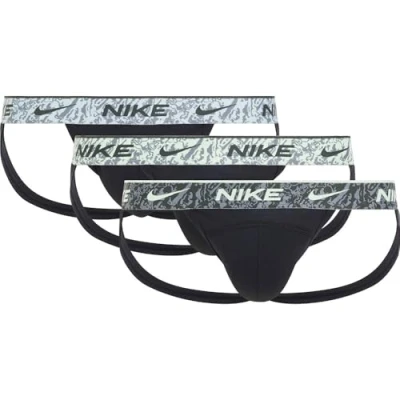 Afbeelding van Nike Herenslips 9P Everyday Cotton Stretch Jockstrap Zwart/Grijs katoen Medium Heren