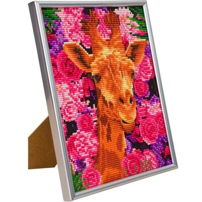 Afbeelding van Crystal Art Zilver Frame Giraffe En Bloemen
