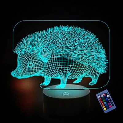 Afbeelding van Creatieve 3D Egel Nachtlampje Omgevingslicht 16 Kleuren Veranderende Afstandsbed USB voeding Touch Schakelaar Decorlamp Optische illusielamp LED Tafel Bureaulamp Kinderen Kerst Verjaardagscadeau