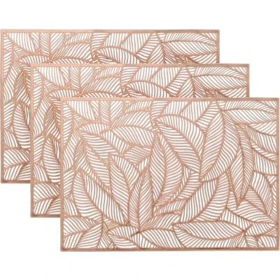 Afbeelding van Unique Living Placemat Nissa 6x brons bladmotief 30 x 45 cm Placemats