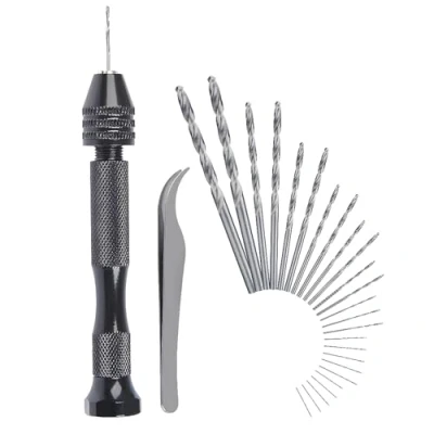 Afbeelding van CESFONJER mini handboorbit, set met handboormachine, boormachine en 25 stuks spiraalboor voor handwerk houtbewerking.