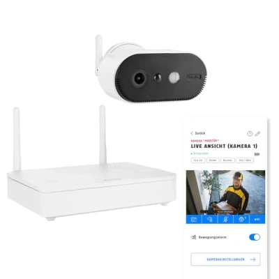 Afbeelding van ABUS Accucamera Pro met basisstation bewakingscamera persoonsherkenning, incl. wit licht led, intercomfunctie &amp; gratis mobiele app (PPIC91000)